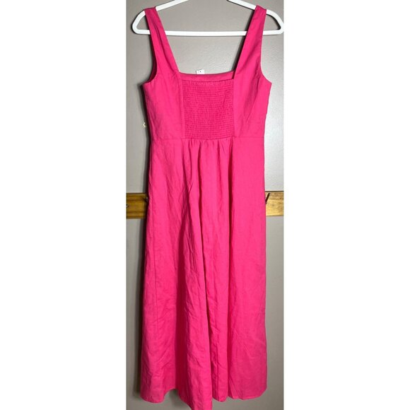 NWT Gap Dress Linen-Blend Square Neck Midi Raspberry Pink Fuchsia A-line Women S - Picture 8 of 9